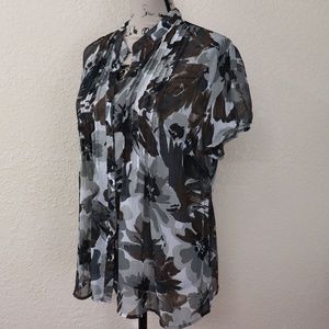Croft & Barrow Button Down Top Sheer Floral XL